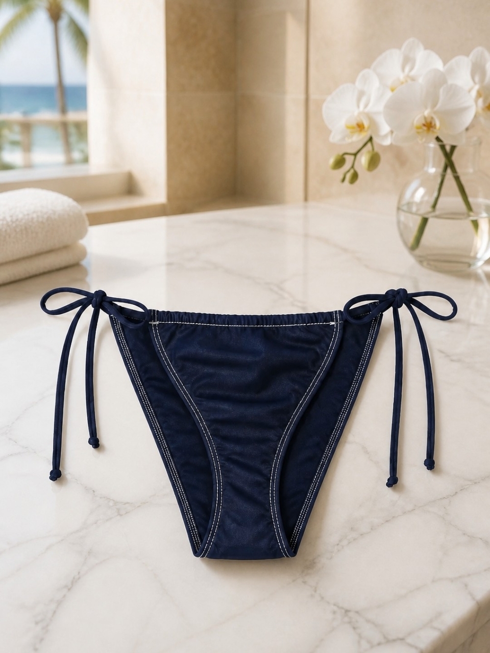 Good American Denim Print Side-Tie Bikini Bottoms Size 4